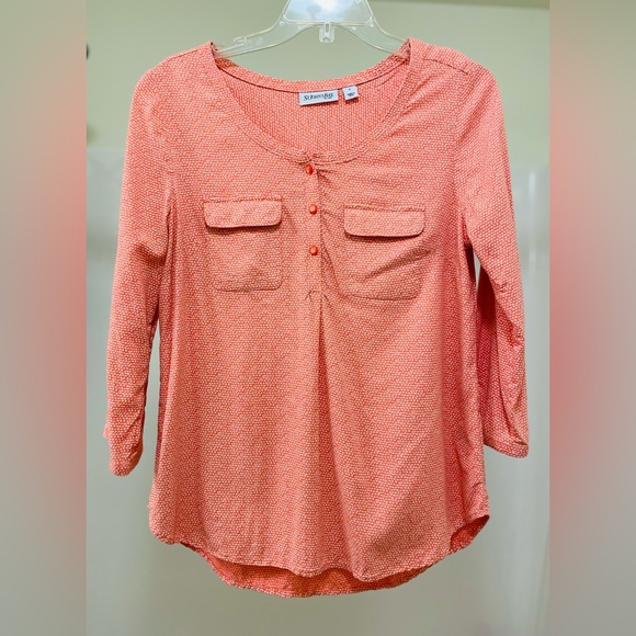 St John Bay Pretty Orange and White Top   2 Pockets with Stylish Flaps.   Size S - Picture 1 of 9
